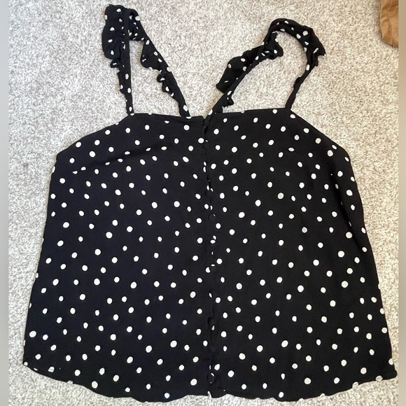 Madewell Blouse Womens size 10 Black Polka Dots Button Front Ruffle Straps - Picture 5 of 7